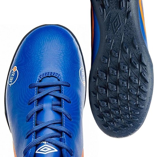 Chuteira Society Umbro Orbit Jr - Azul e Laranja