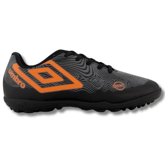 Chuteira Society Umbro Orbit Unissex Preto Laranja
