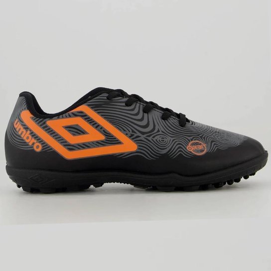 Chuteira Society Umbro Orbit Unissex Preto Laranja