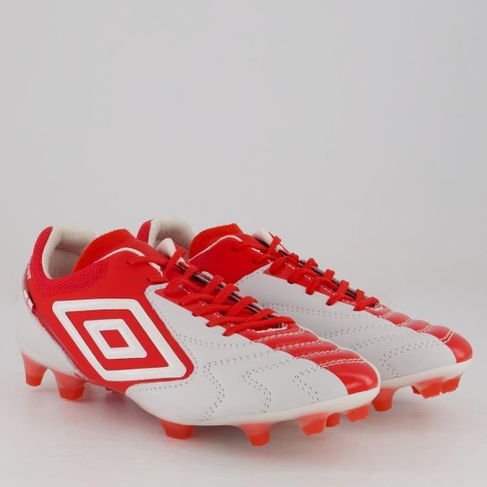 Chuteira Umbro Adamant Master Class Pro England Campo Branca e Vermelha