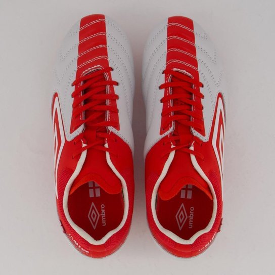 Chuteira Umbro Adamant Master Class Pro England Campo Branca e Vermelha