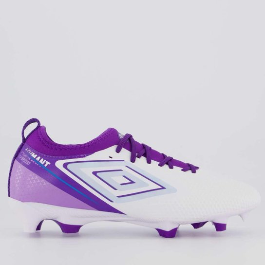 Chuteira Umbro Adamant Top Speed Club Campo Branca e Roxa