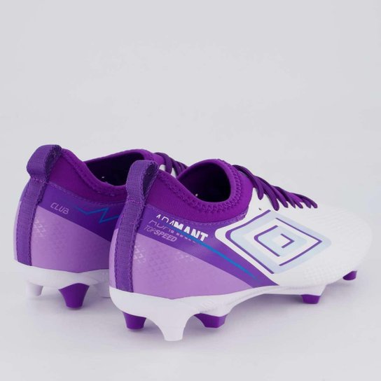Chuteira Umbro Adamant Top Speed Club Campo Branca e Roxa