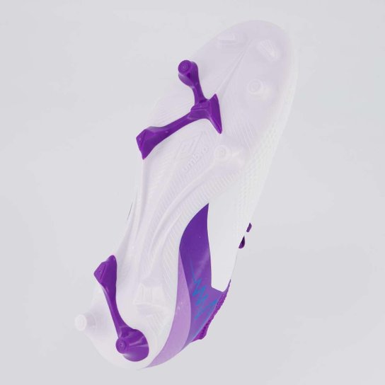 Chuteira Umbro Adamant Top Speed Club Campo Branca e Roxa