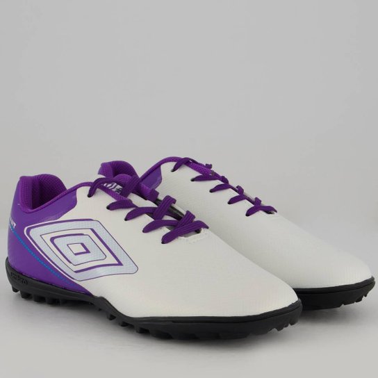 Chuteira Umbro Adamant Top Speed Society Juvenil Branca e Roxa