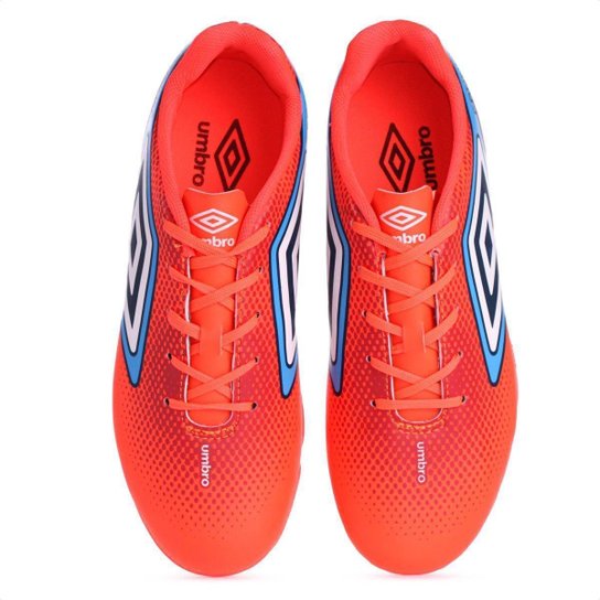 Chuteira Umbro Campo Cannon Coral Vermelho e Azul - Masculina
