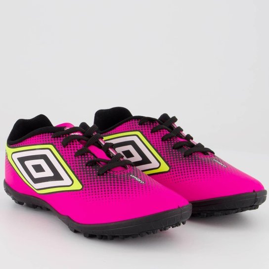 Chuteira Umbro Cannon Society Juvenil Rosa Fluorescente