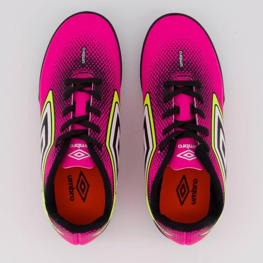 Chuteira Umbro Cannon Society Juvenil Rosa Fluorescente