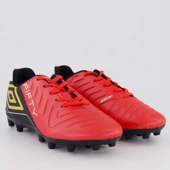 Chuteira Umbro Fifty Campo Juvenil Vermelha e Preta