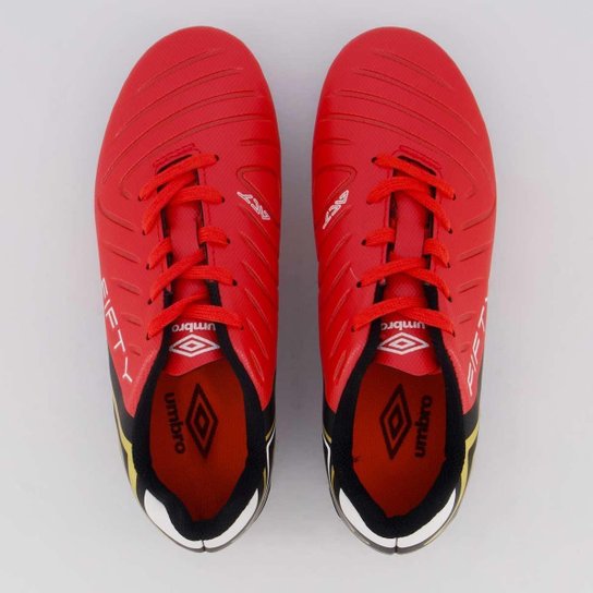 Chuteira Umbro Fifty Campo Juvenil Vermelha e Preta
