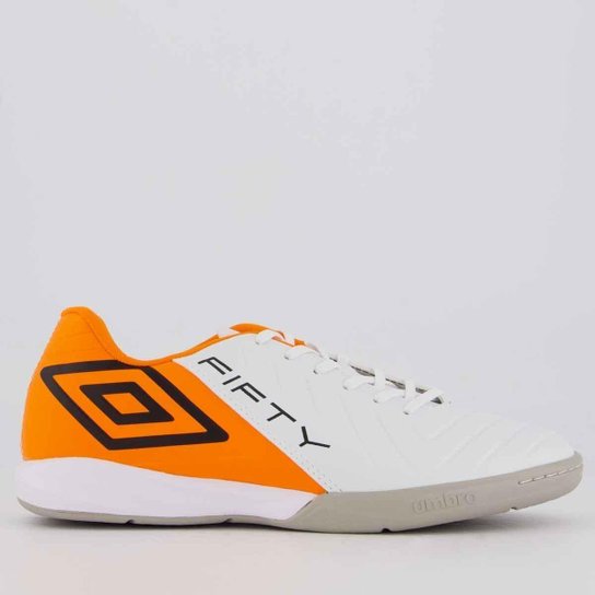 Chuteira Umbro Fifty VI Futsal Branca e Laranja