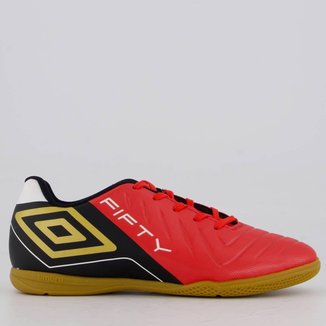Chuteira Umbro Fifty VI Futsal Juvenil Vermelha e Preta