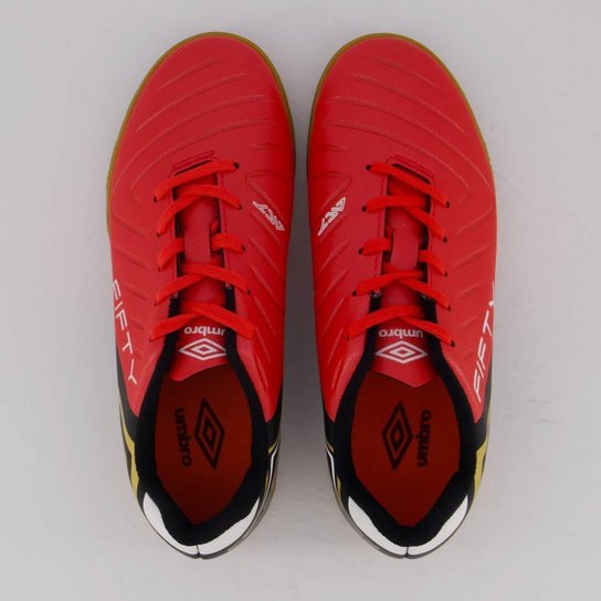 Chuteira Umbro Fifty VI Futsal Juvenil Vermelha e Preta