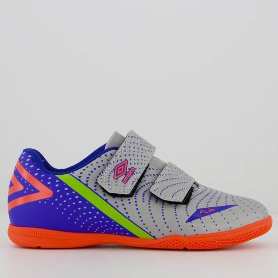 Chuteira Umbro Flip Futsal Kids Cinza e Azul