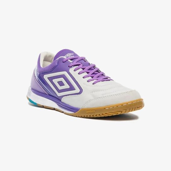 Chuteira Umbro Futsal Adamant Master Class Pro Branco/Roxo