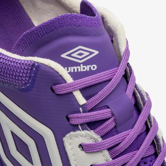 Chuteira Umbro Futsal Adamant Master Class Pro Branco/Roxo