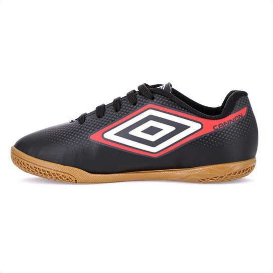 Chuteira Umbro Futsal Cannon Jr Preto Vermelho e Branco - Infantil