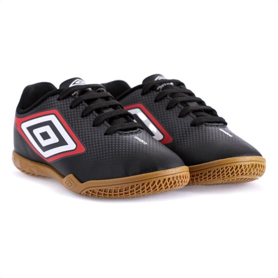 Chuteira Umbro Futsal Cannon Jr Preto Vermelho e Branco - Infantil