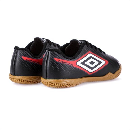 Chuteira Umbro Futsal Cannon Jr Preto Vermelho e Branco - Infantil