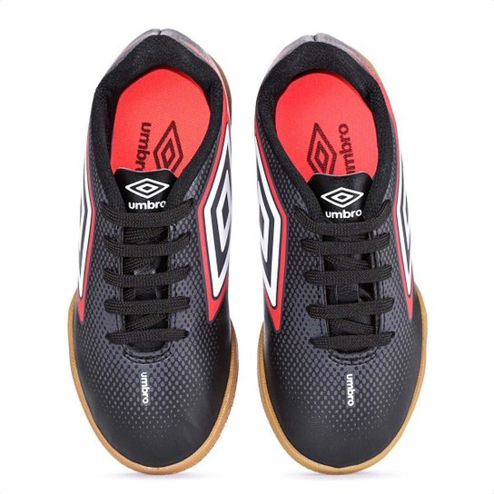 Chuteira Umbro Futsal Cannon Jr Preto Vermelho e Branco - Infantil