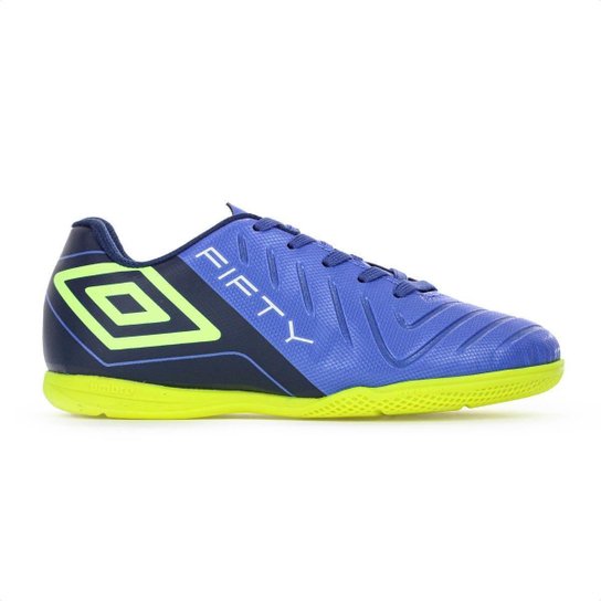 Chuteira Umbro Futsal Fifty VI Jr Azul e Verde Limão - Juvenil
