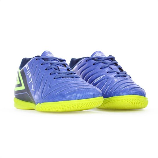 Chuteira Umbro Futsal Fifty VI Jr Azul e Verde Limão - Juvenil