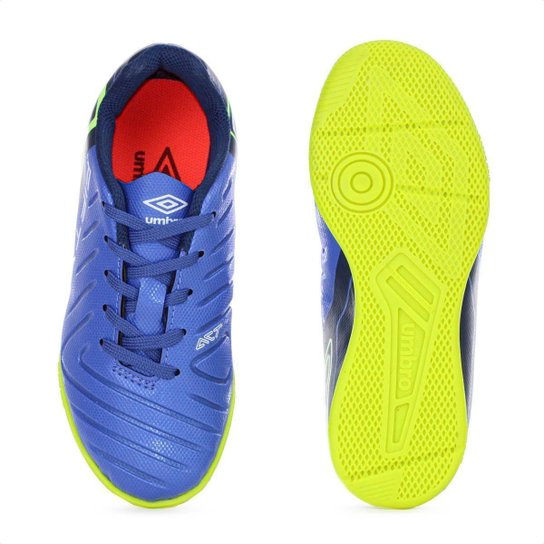 Chuteira Umbro Futsal Fifty VI Jr Azul e Verde Limão - Juvenil