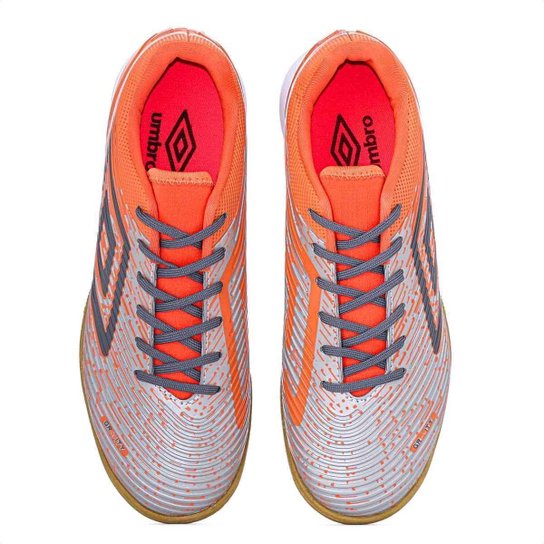 Chuteira Umbro Futsal Gravity Cinza Laranja e Grafite - Masculina