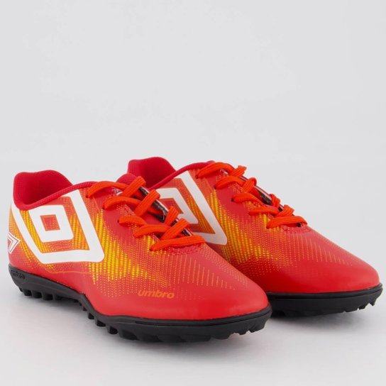 Chuteira Umbro Heatmap Society Juvenil Vermelha e Laranja
