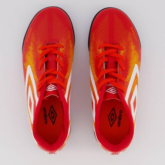 Chuteira Umbro Heatmap Society Juvenil Vermelha e Laranja
