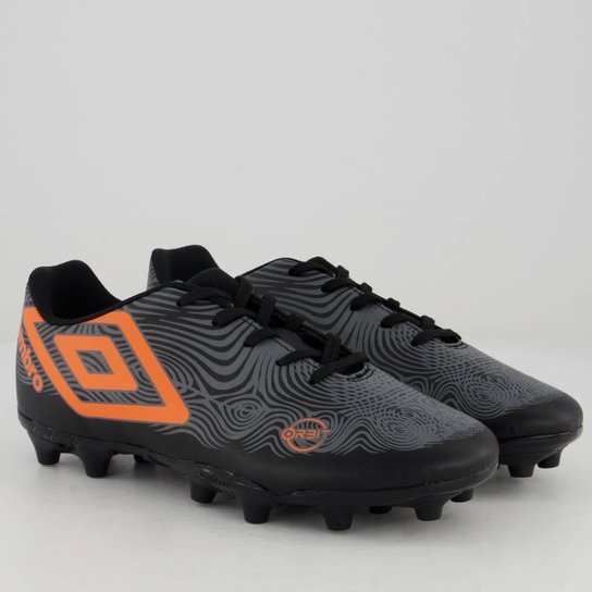Chuteira Umbro Orbit Campo Juvenil Preta e Laranja