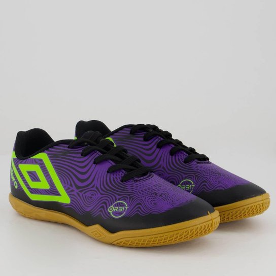 Chuteira Umbro Orbit Futsal Juvenil Roxa e Verde