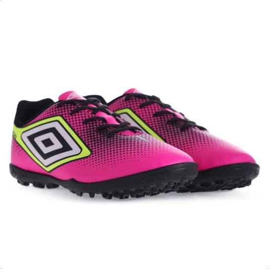 Chuteira Umbro Society Cannon Rosa Preto e Limão - Masculina