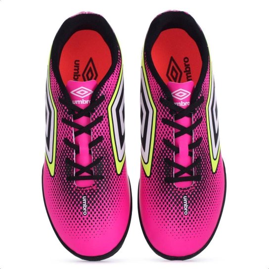 Chuteira Umbro Society Cannon Rosa Preto e Limão - Masculina