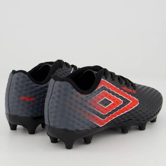 Chuteira Umbro Warskin Campo Juvenil Cinza Preta e Vermelha