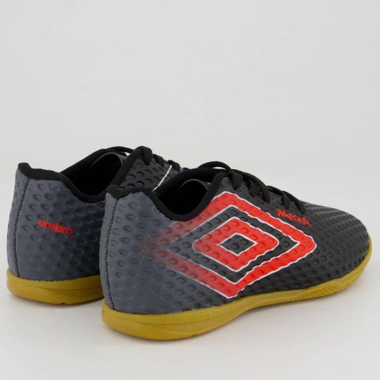 Chuteira Umbro Warskin Futsal Juvenil Preta e Vermelha