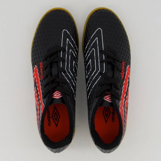 Chuteira Umbro Warskin Futsal Juvenil Preta e Vermelha