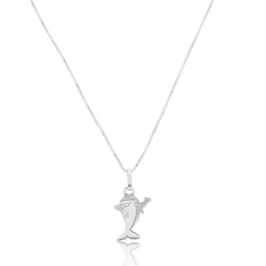 Colar Prata 925 Santos FC Baleião G Oficial com Pingente Torcedor Mascote Time Futebol Licenciado