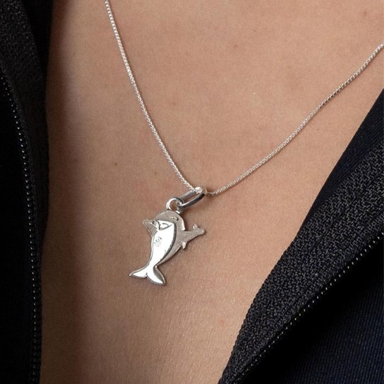 Colar Prata 925 Santos FC Baleião G Oficial com Pingente Torcedor Mascote Time Futebol Licenciado