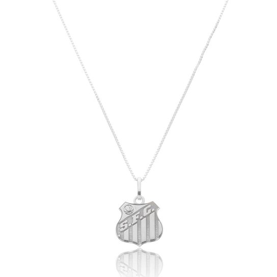 Colar Prata 925 Santos FC Escudo G Oficial com Pingente Time Futebol Licenciado Masculino Feminino