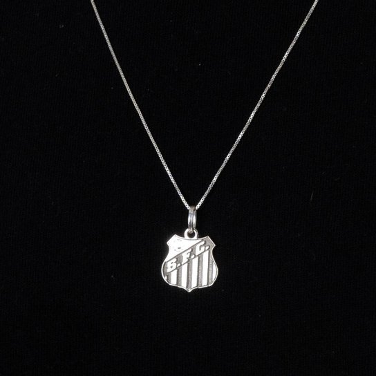 Colar Prata 925 Santos FC Escudo G Oficial com Pingente Time Futebol Licenciado Masculino Feminino