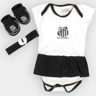 Conjunto Santos Bebê Body + Sapatinho e Laço Menina