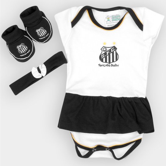 Conjunto Santos Bebê Body + Sapatinho e Laço Menina