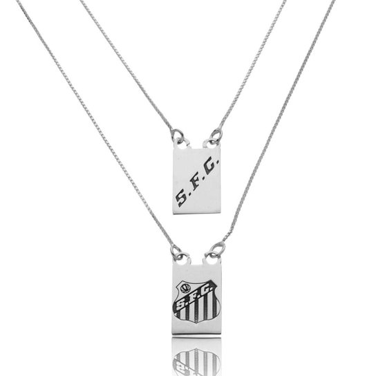 Escapulário Prata 925 Santos FC Oficial 1,5cm Pingentes Duplos Escudo Time Futebol Masculino Unissex