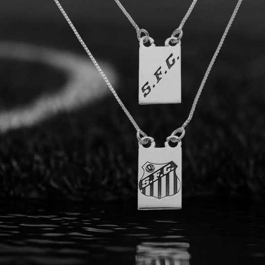 Escapulário Prata 925 Santos FC Oficial 1cm Pingentes Duplos Escudo Time Futebol Masculino Unissex