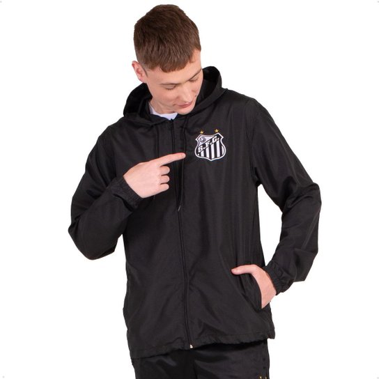 Jaqueta Corta Vento Santos Oficial com Capuz Surf Center Masculino