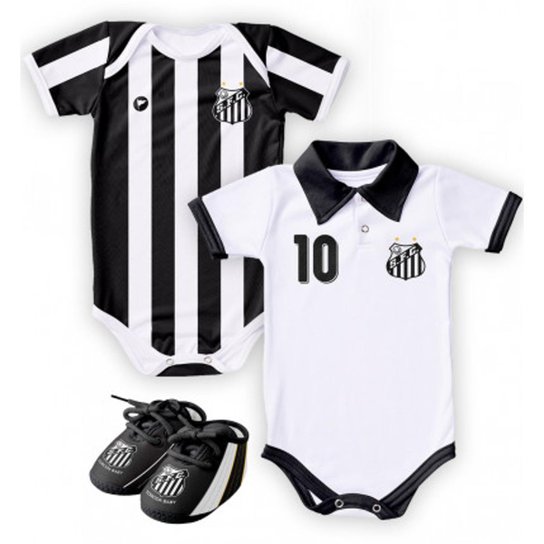 Kit 2 Bodys Bebê Santos + 1 Chuteira Torcida Baby
