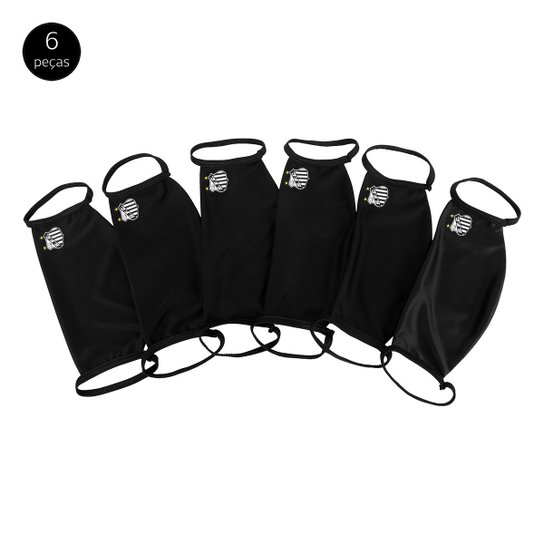 Kit de Máscaras de Proteção Juvenil Santos Basic Laváveis - 6 Unid - Preto