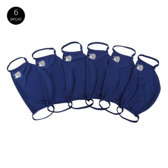 Kit de Máscaras de Proteção Santos Modelagem Ampla Laváveis - 6 Unid - Marinho
