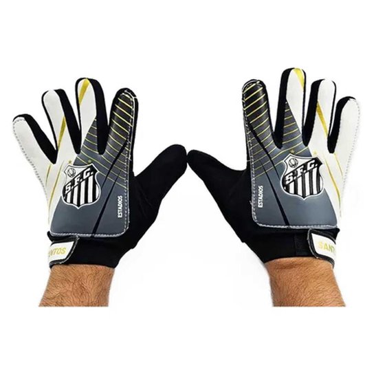 Luva Dribbling de Goleiro Santos Juvenil - Branco e Preto Branco Preto 6